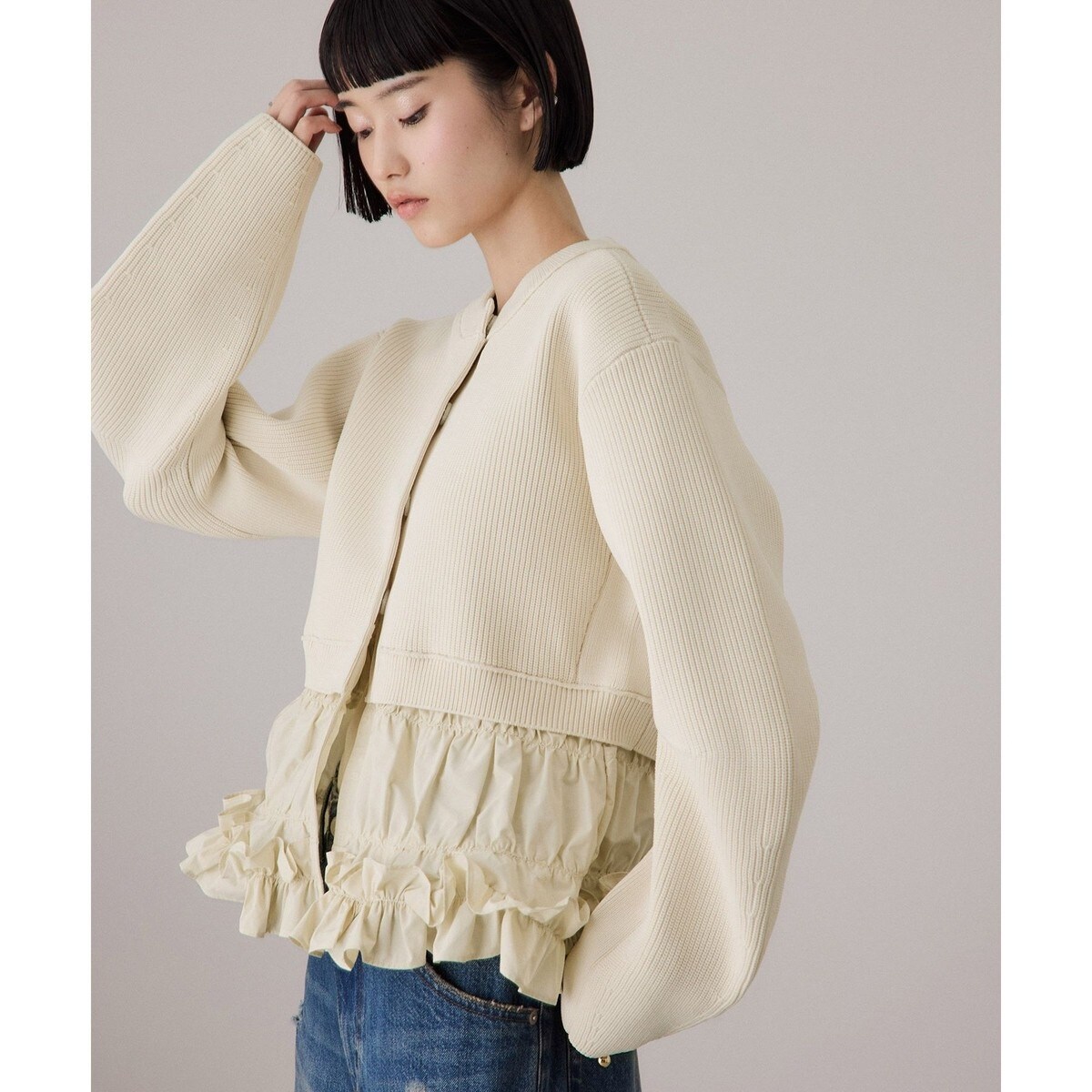 FEMME ROPÉ ET ADAM ギャザーフリルコンビカーディガン ROPE'｜【サステナブル】ギャザーフリルコンビカーディガン ET ADAM トップス