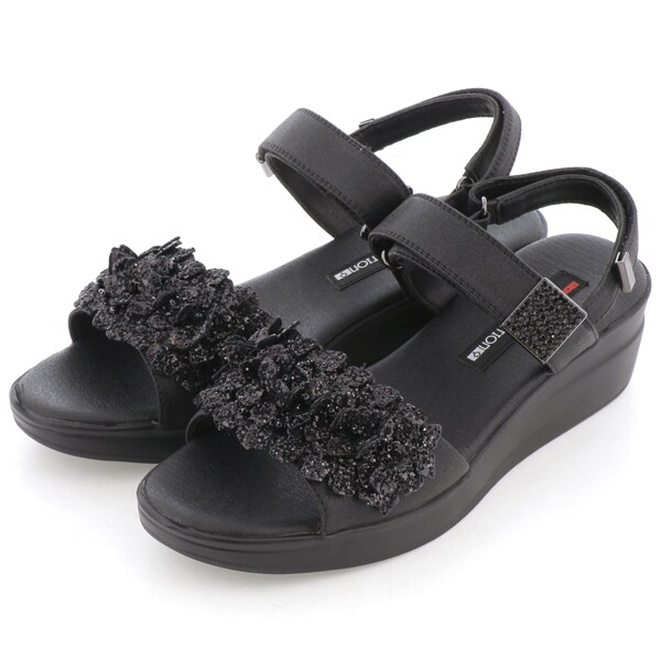 フラワーモチーフベルクロストラップコンフォートサンダル | コン