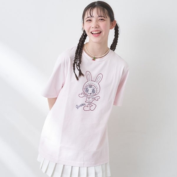 メゾピアノ　半袖　ピンク　銀ラメ　Ｌ ベリエちゃん キラキラストーンTシャツ | メゾピアノジュニア(mezzo