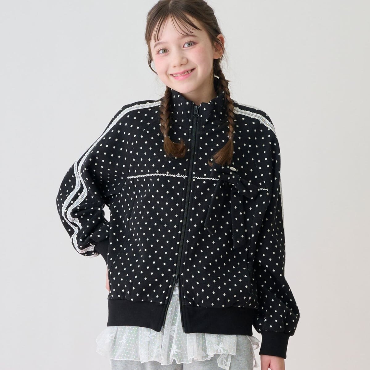 メゾピアノ 黒 140 リボンキルトジャケット 新品 【公式通販】