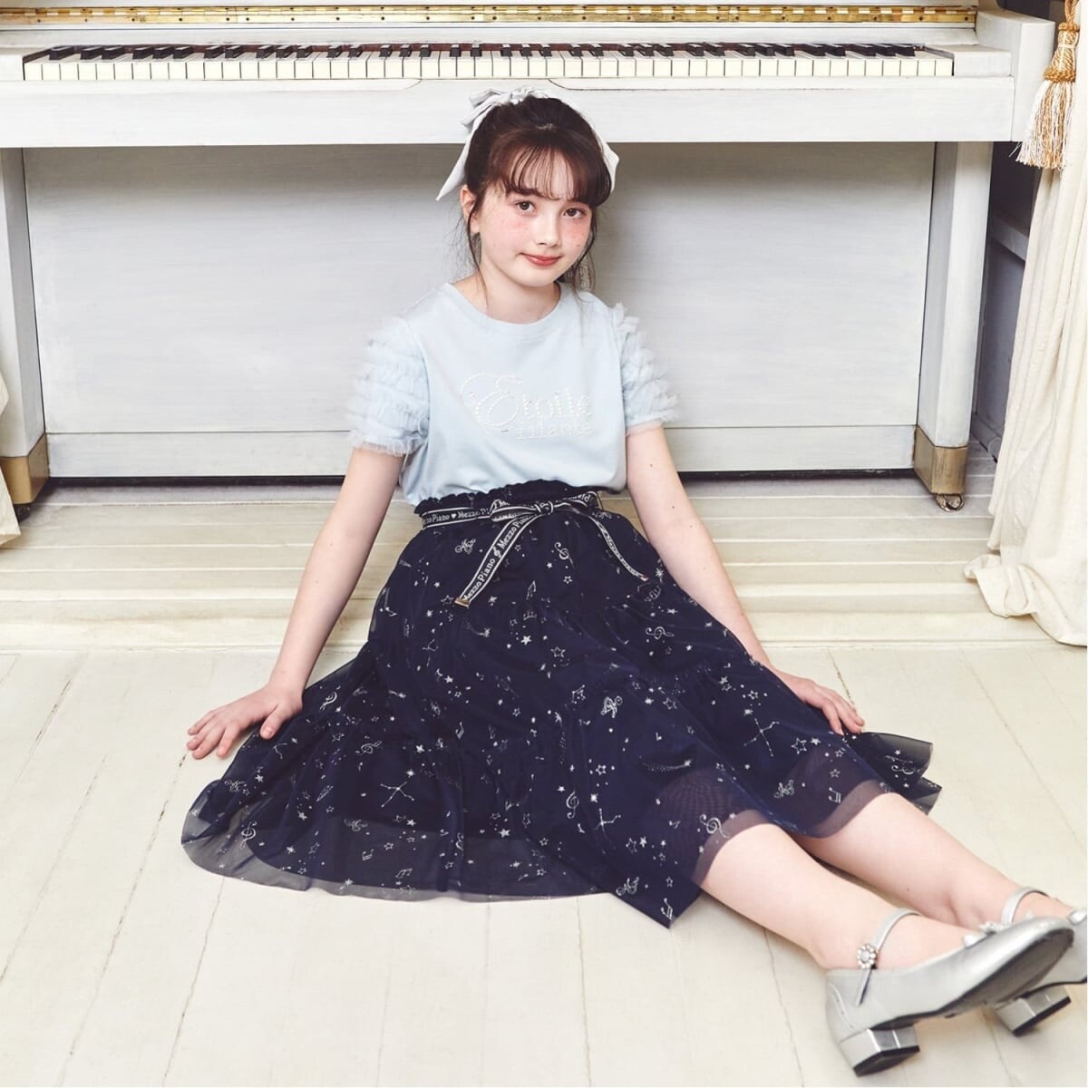 メゾピアノ スカート ボトムス フレア ドット柄 レース キッズ 女の子
