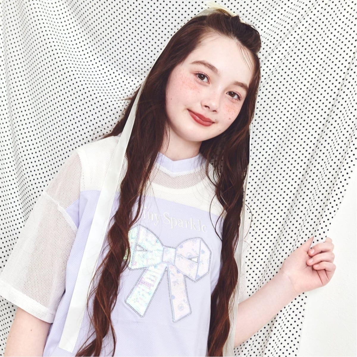 吸水速乾】【接触冷感】メッシュドッキングリボンアップリケTシャツ 