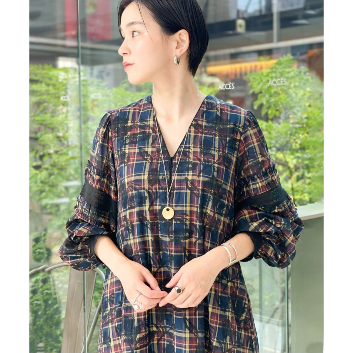 SARA MALLIKA/サラマリカ】CHECK FLOWER PRT DRESS：ワンピース