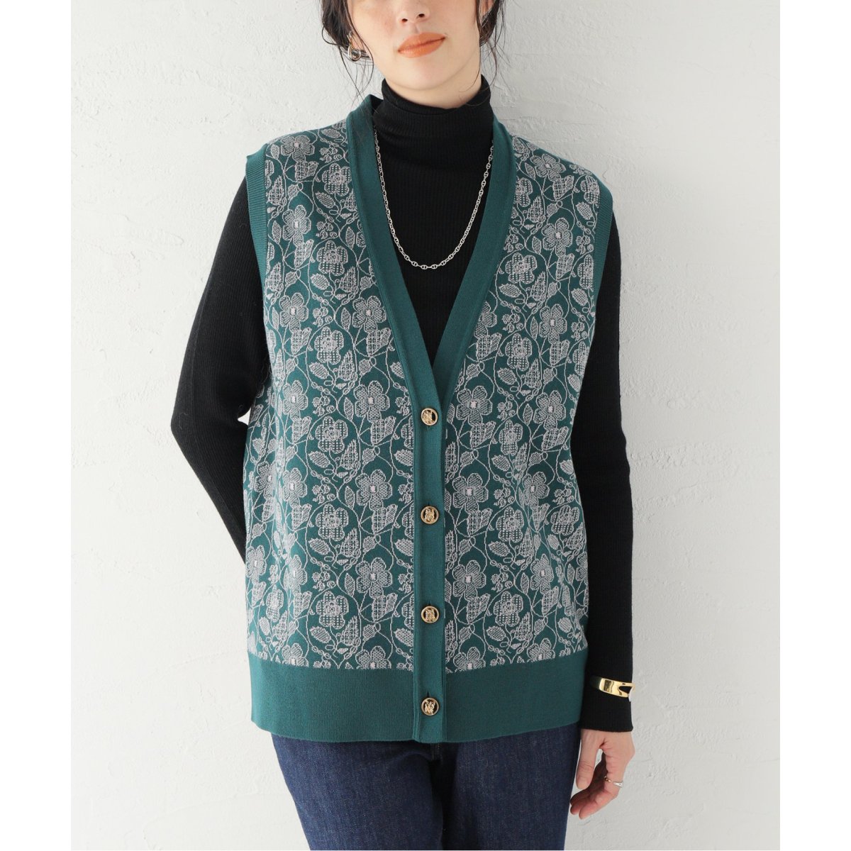 leur logette/ルールロジェット】FLOWER JACQUARD VEST:ベスト