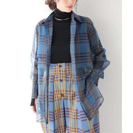 MIOSMOKEY/ミオズモーキー】PLAID SHEER LAYERED ST:シャツ 