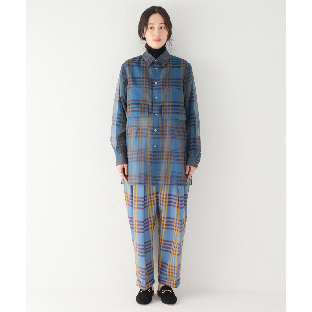 MIOSMOKEY/ミオズモーキー】PLAID SHEER LAYERED ST:シャツ