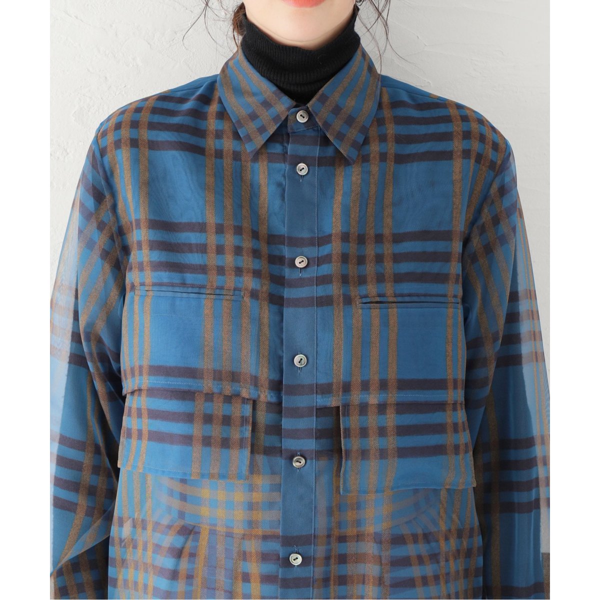 MIOSMOKEY/ミオズモーキー】PLAID SHEER LAYERED ST:シャツ