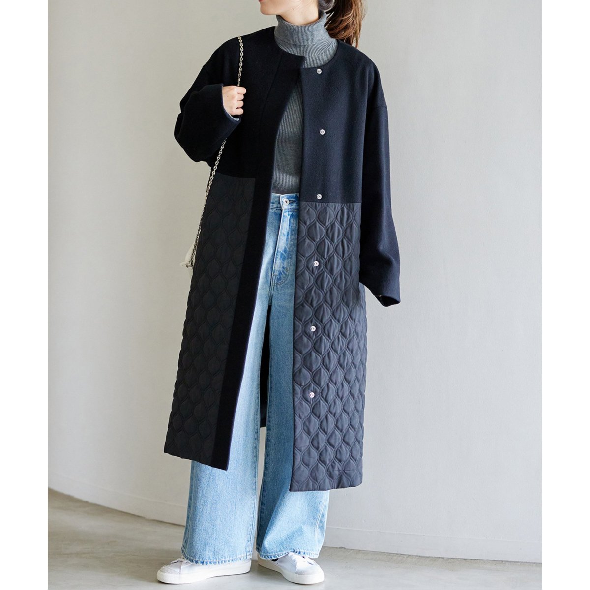 ジャーナルスタンダード キルティング ロング コート ジャケット ノーカラー 紺 キルティングドッキングコート | ジャーナルスタンダード(JOURNAL