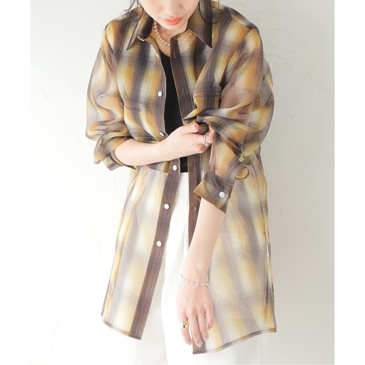 MIOSMOKEY/ミオズモーキー】PLAID SHEER LAYERED ST:シャツ