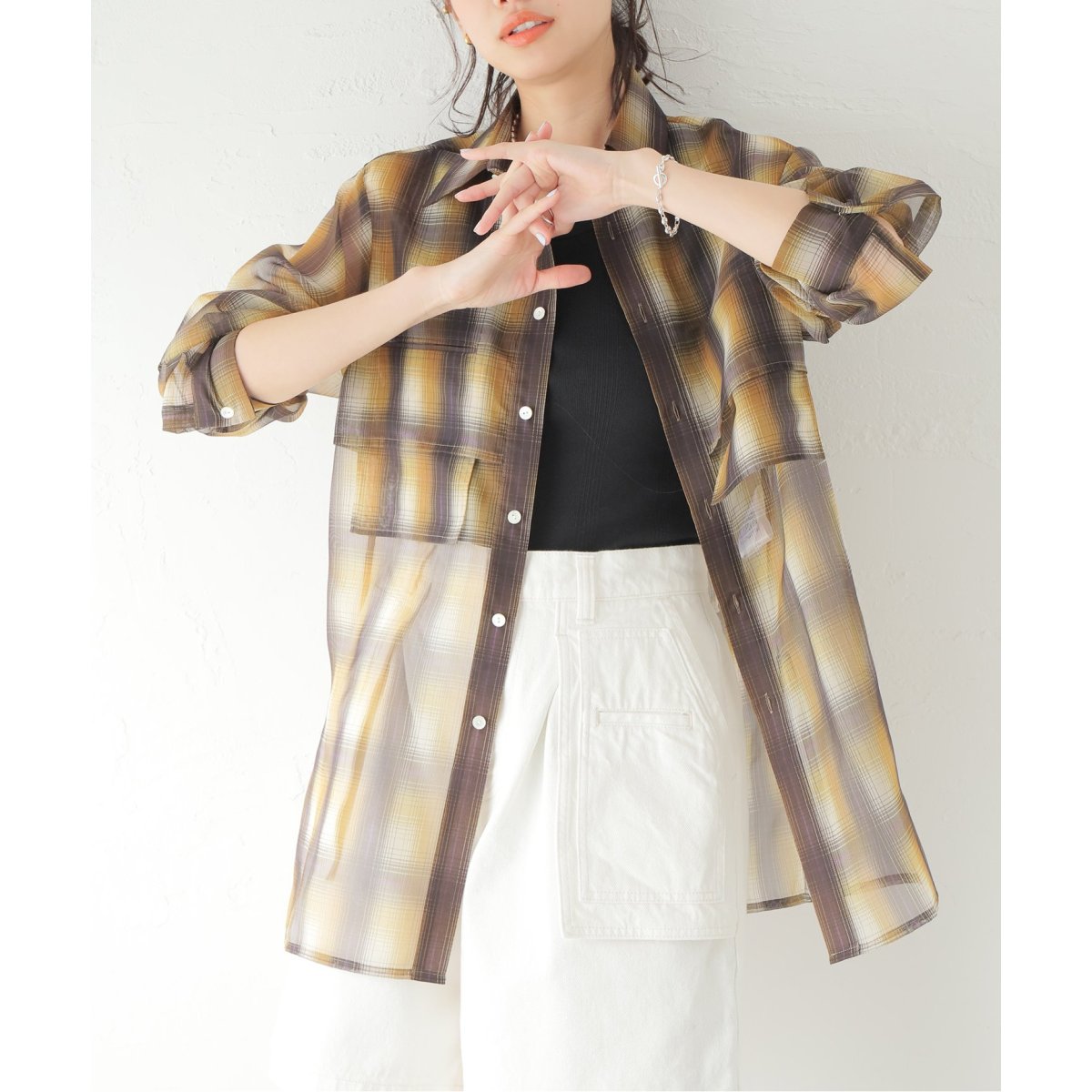 MIOSMOKEY/ミオズモーキー】PLAID SHEER LAYERED ST:シャツ