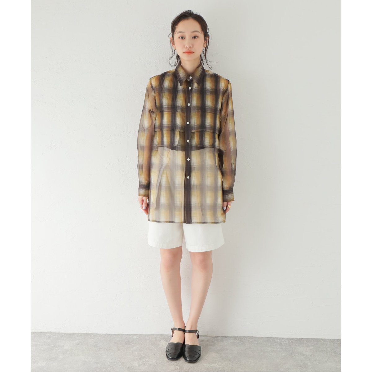 MIOSMOKEY/ミオズモーキー】PLAID SHEER LAYERED ST:シャツ