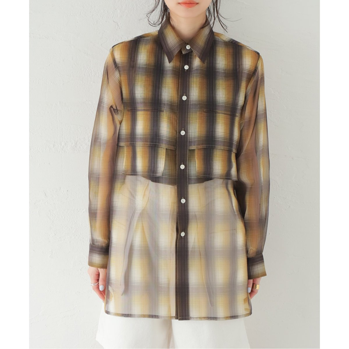 MIOSMOKEY/ミオズモーキー】PLAID SHEER LAYERED ST:シャツ