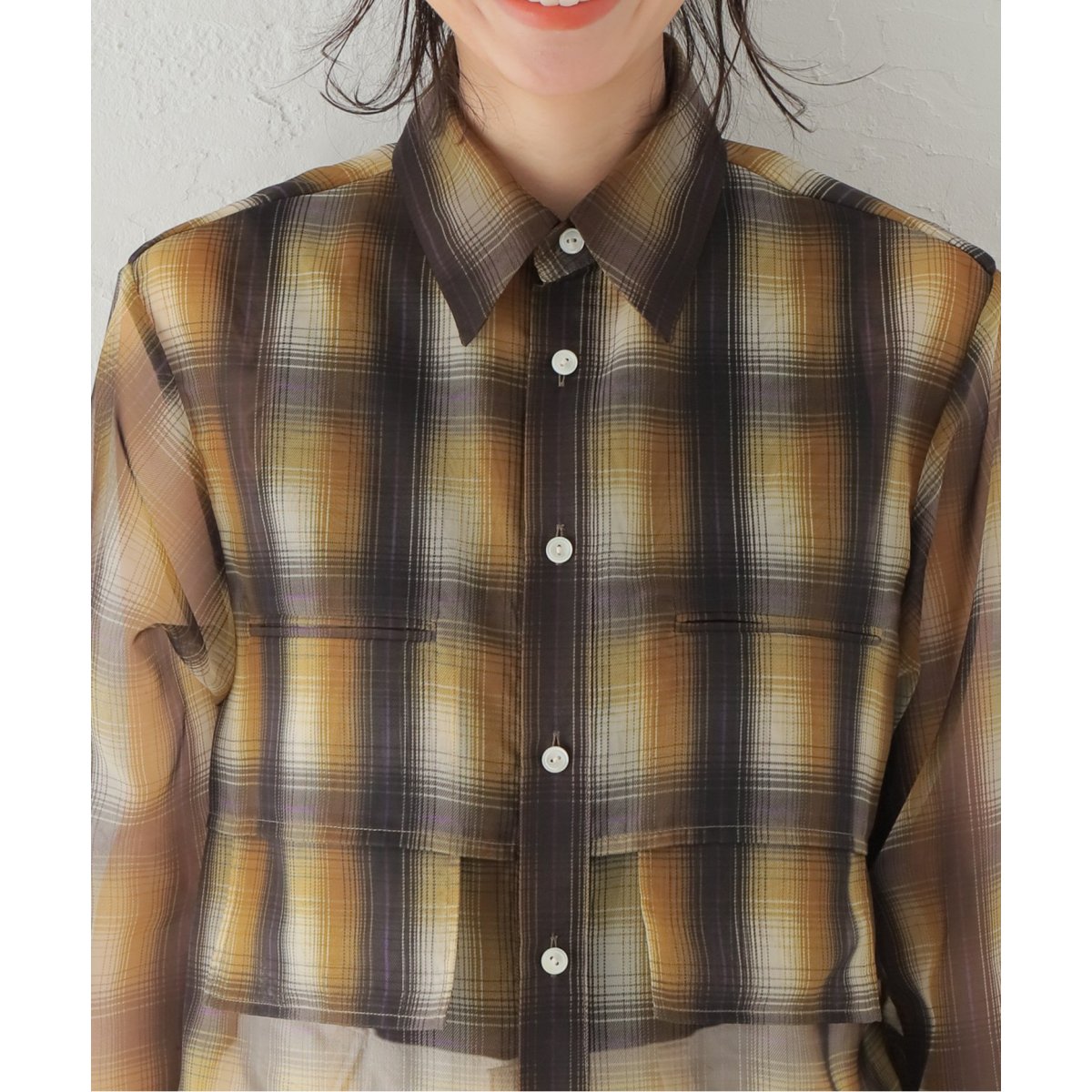 MIOSMOKEY/ミオズモーキー】PLAID SHEER LAYERED ST:シャツ