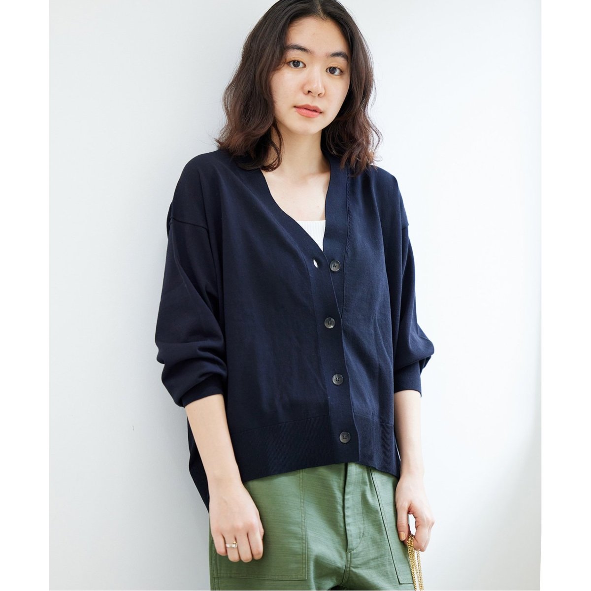 【美品】 ジャーナルスタンダード アイスコットンクロップドVネック カーディガン 追加》アイスコットンクロップドVネックカーディガン