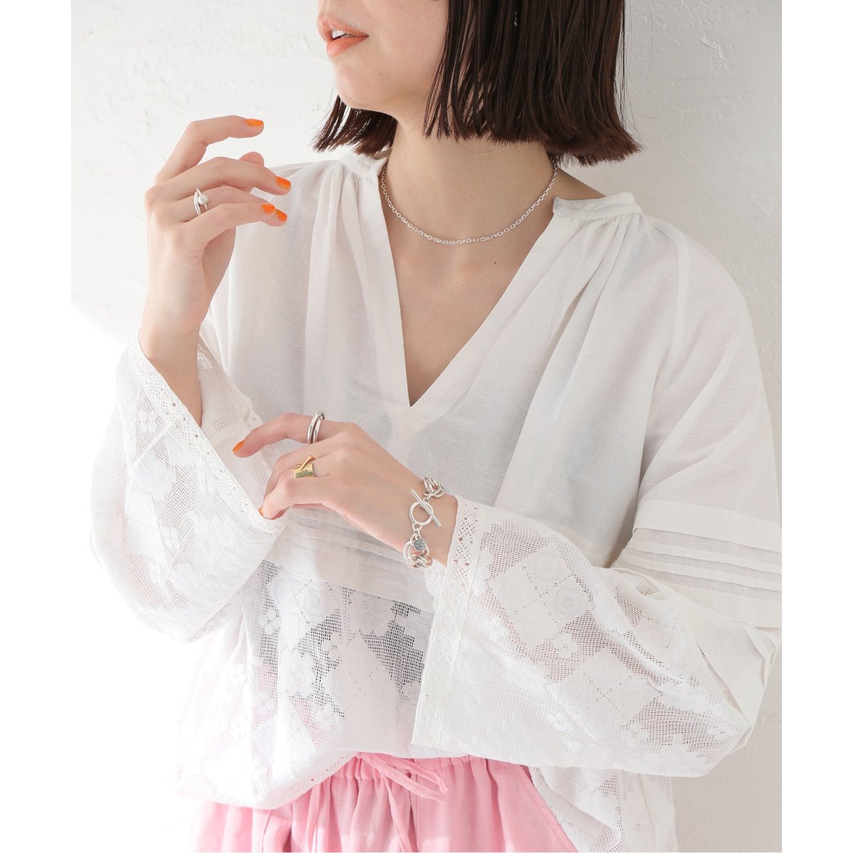 SARA MALLIKA/サラマリカ】C.LINEN JOINT LACE TOP：ブラウス