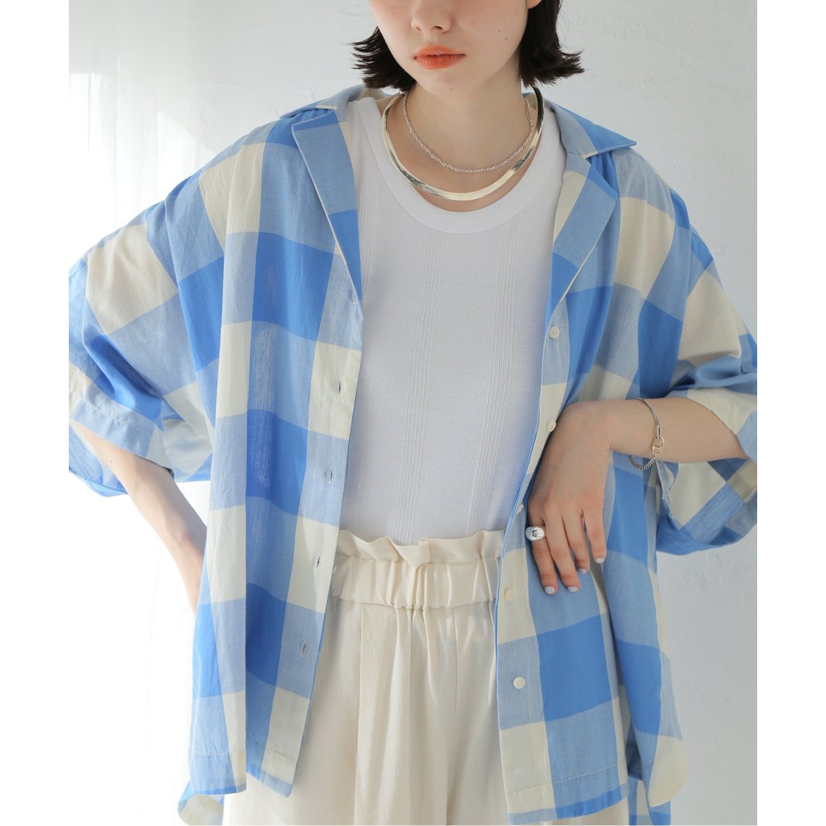 ZULU&ZEPHYR/半袖ブラウス/S/コットン/BLU/チェック/23050410000410// Zulu & Zephyr/ズールー アンド ゼファー】BLUE CHECK SHIRT