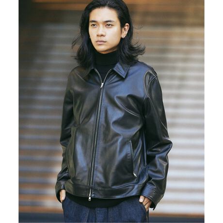黒 汚い レザー シングルライダースジャケット