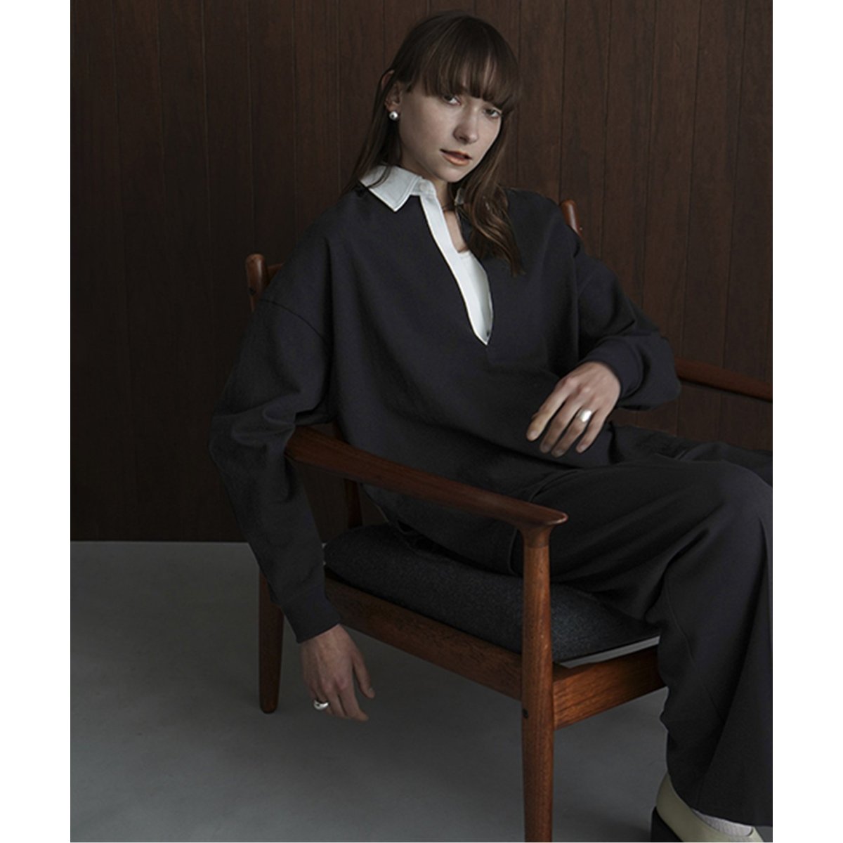 CLANE/クラネ】DEEP NECK WIDE RUGBY SHIRT：ラガーシャツ