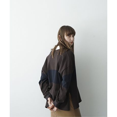 CLANE/クラネ】DEEP NECK WIDE RUGBY SHIRT：ラガーシャツ 