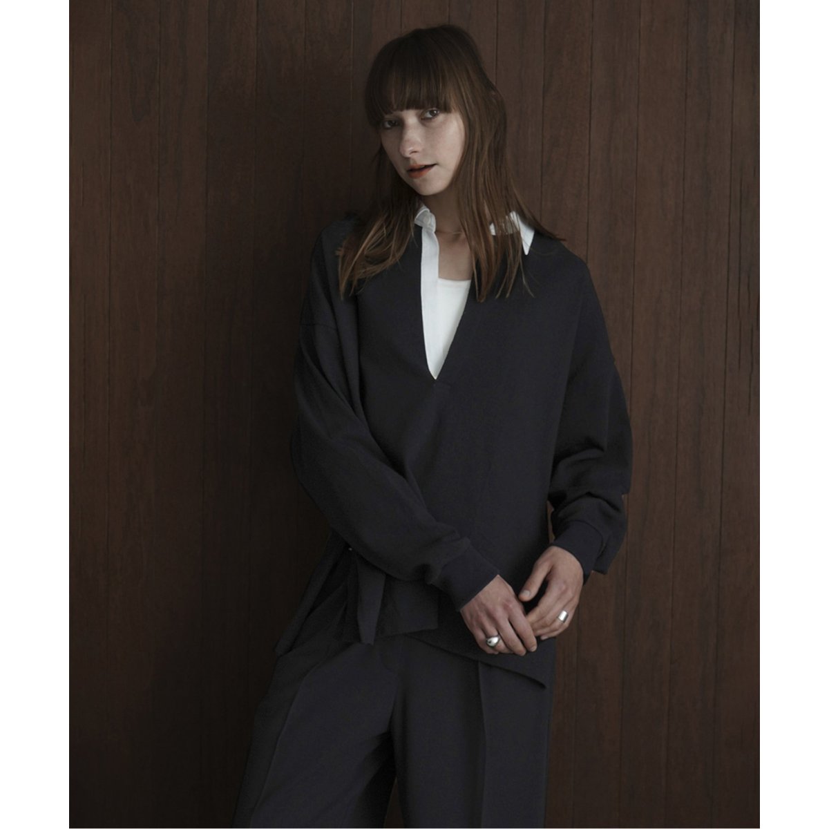 CLANE/クラネ】DEEP NECK WIDE RUGBY SHIRT：ラガーシャツ