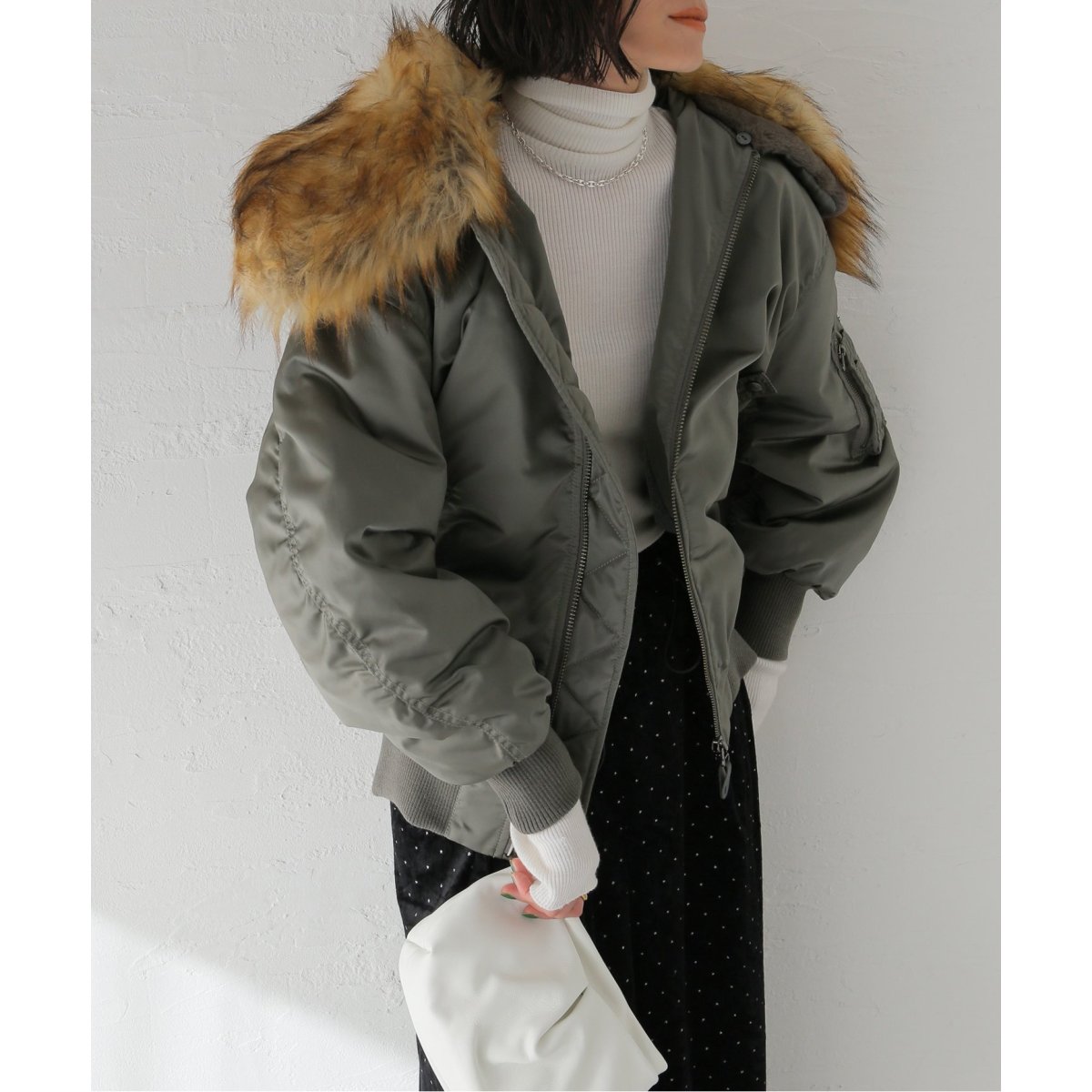 ロドリリオン B-15 TYPE BIG COLLAR ジャケット　グレー レディース】B-15 Type Big Collar Jacket | RhodolirioN