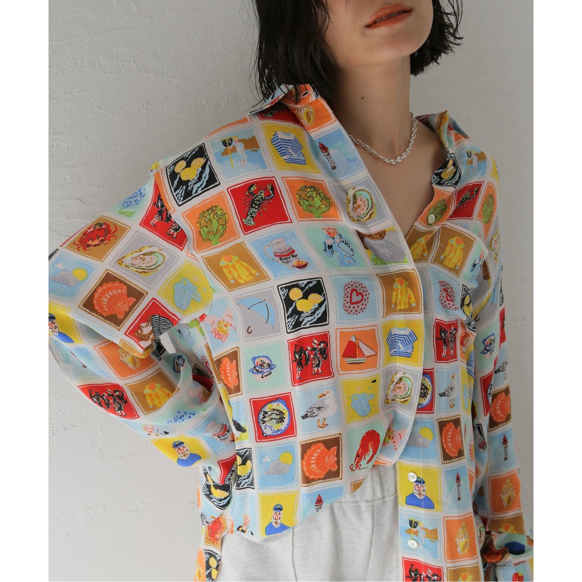 【Mii】BRETAGNE SOUVENIR SILK SHIRT シルクシャツ Mii/ミイ】BRETAGNE SOUVENIR SILK PRINTED SHIRT：シャツ