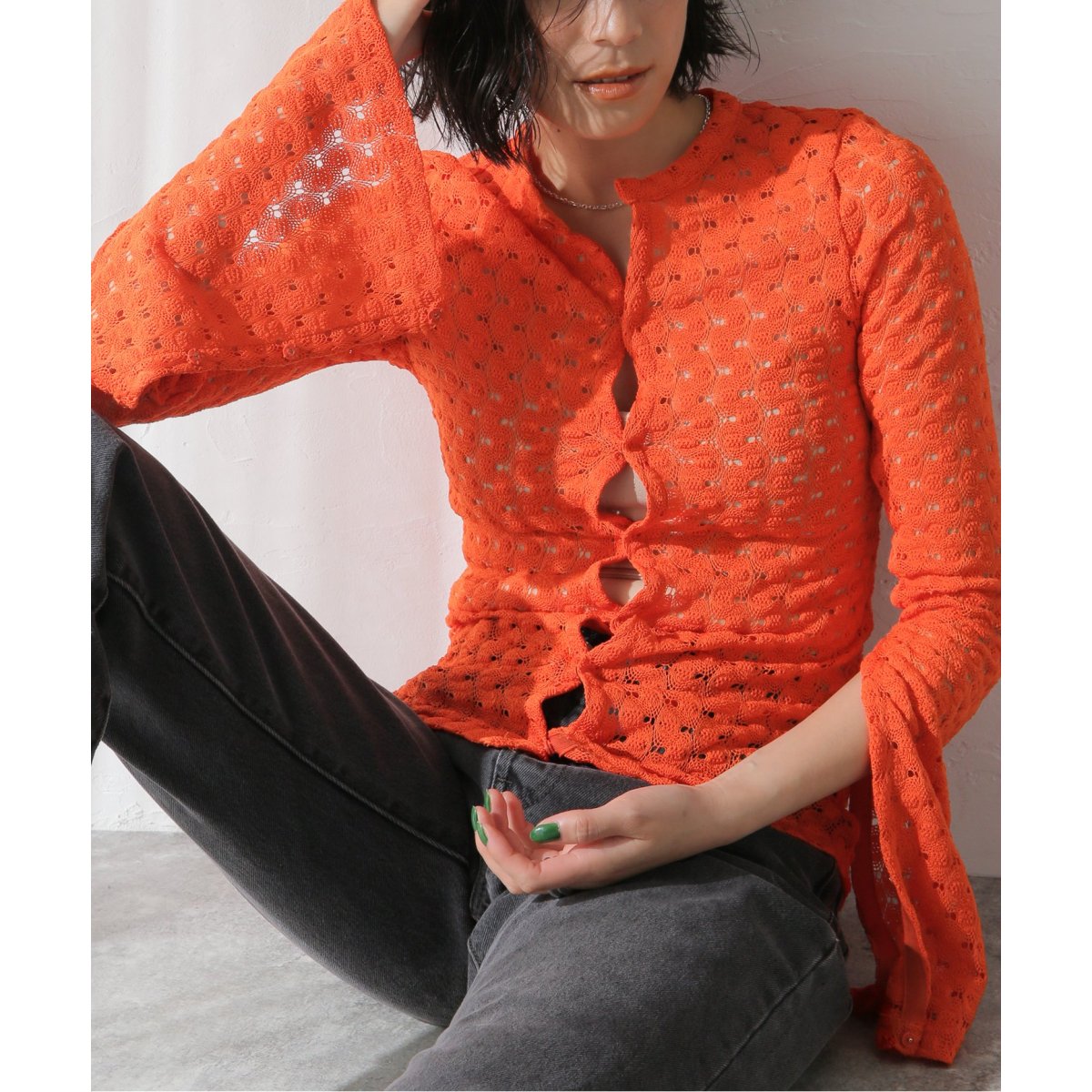 MIOSMOKEY ミオズモーキー 23AW レースニットカーディガン 232ST006 オレンジ 00 MIOSMOKEY/ミオズモーキー】LACE CARDIGAN：カーディガン | ジャーナル