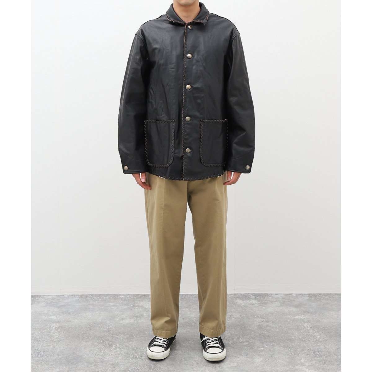 BOWWOW / バウワウ】LEATHER WOVEN CHORE COAT | ジャーナル