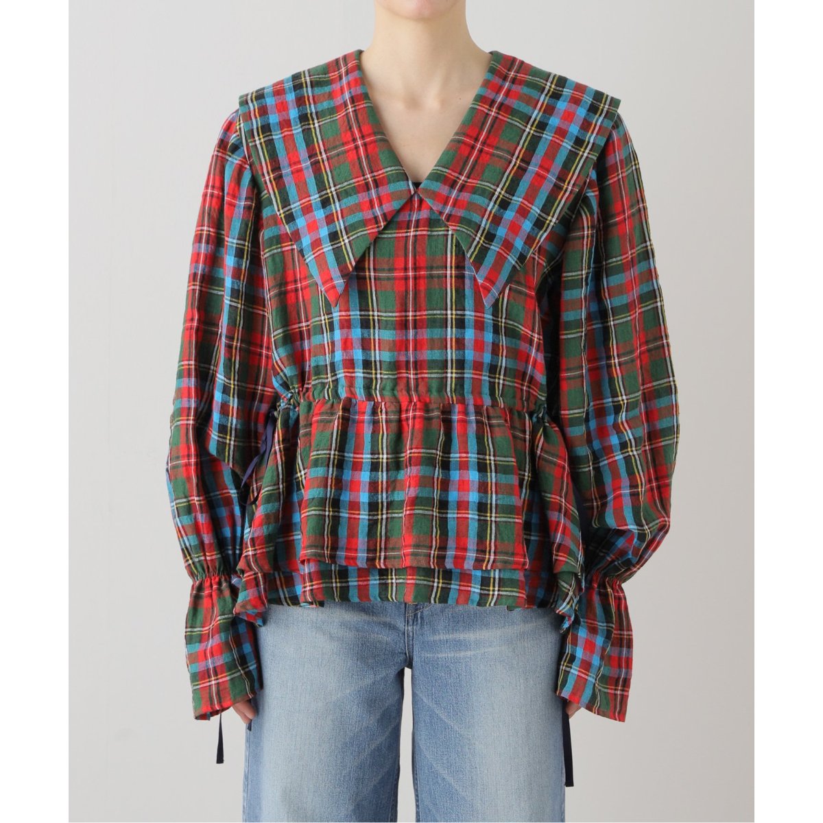トップス HOLIDAY CHECK LINEN BIG COLLAR BLOUSE HOLIDAY（ホリデイ）の「CHECK LINEN BIG COLLAR BLOUSE