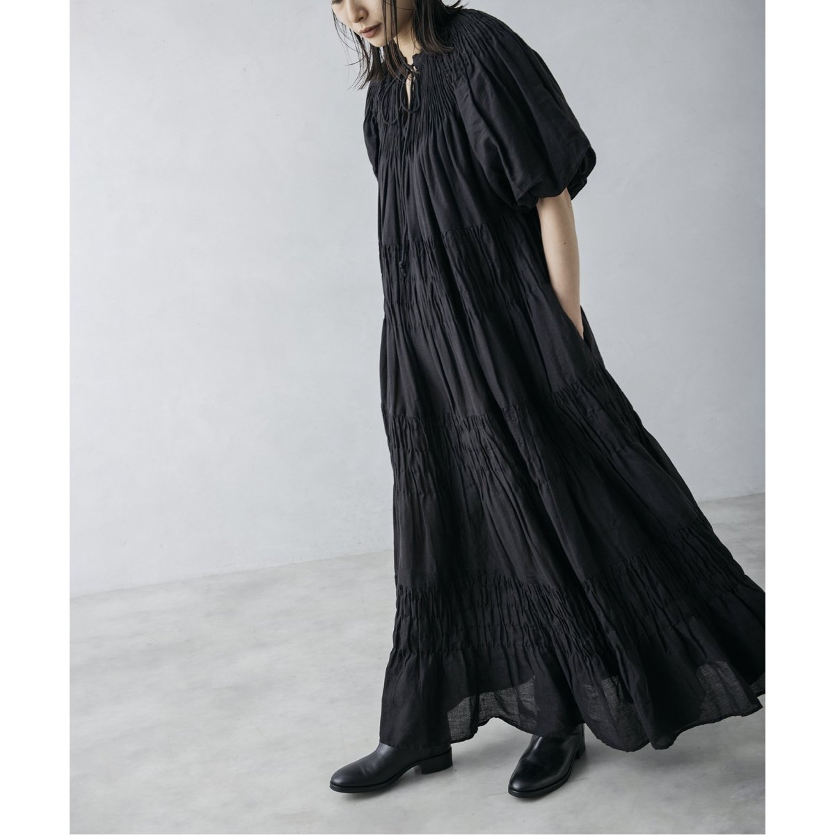 nude vintage×JOURNAL STANDARD ワンピース nude vintage×JOURNAL STANDARD】スモッキングティアード