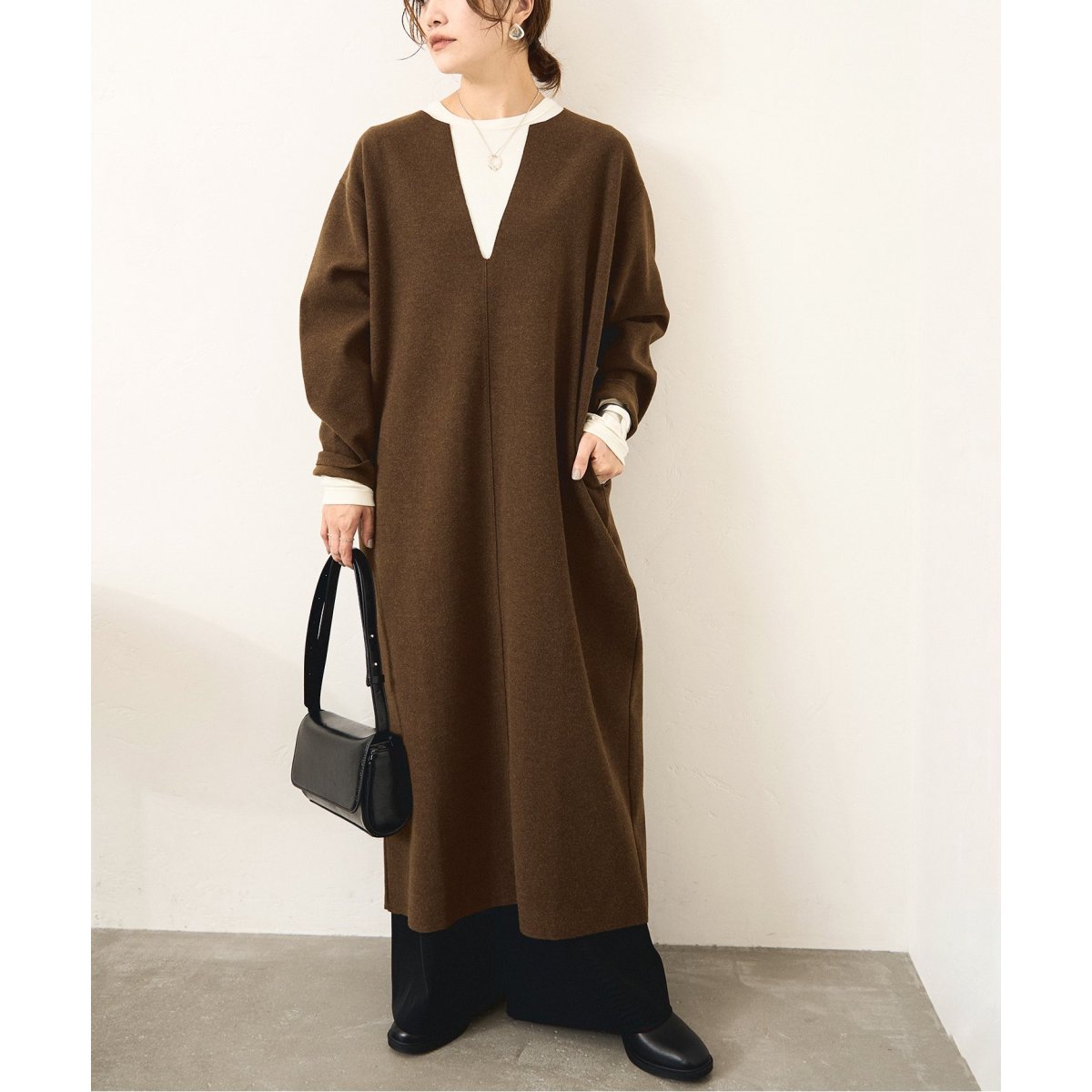 JOURNAL STANDARD ウールライクキーネックダブルフェイスワンピース ウールライクキーネックダブルフェイスワンピース | ジャーナル