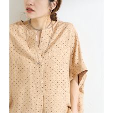 《追加3》【洗える】 レーヨン麻ノーカラーブラウス