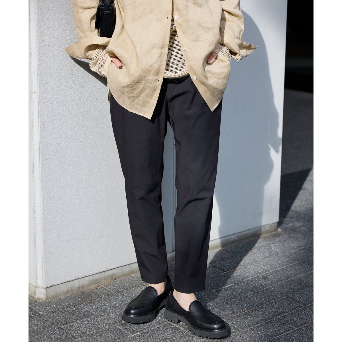 リネンナイロンストレッチテーパードパンツ サイズ40【25SS】 撥水/接触冷感/洗える/UVカット】リネンナイロンストレッチ