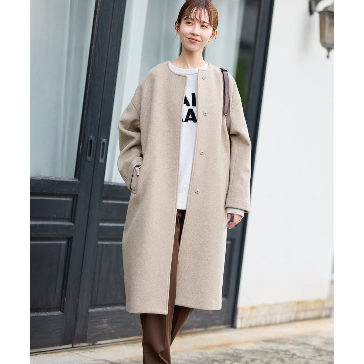 【m.maple】JOURNAL STANDARD ノーカラー コート スーパー140ビーバーノーカラーショートコート（ノーカラー