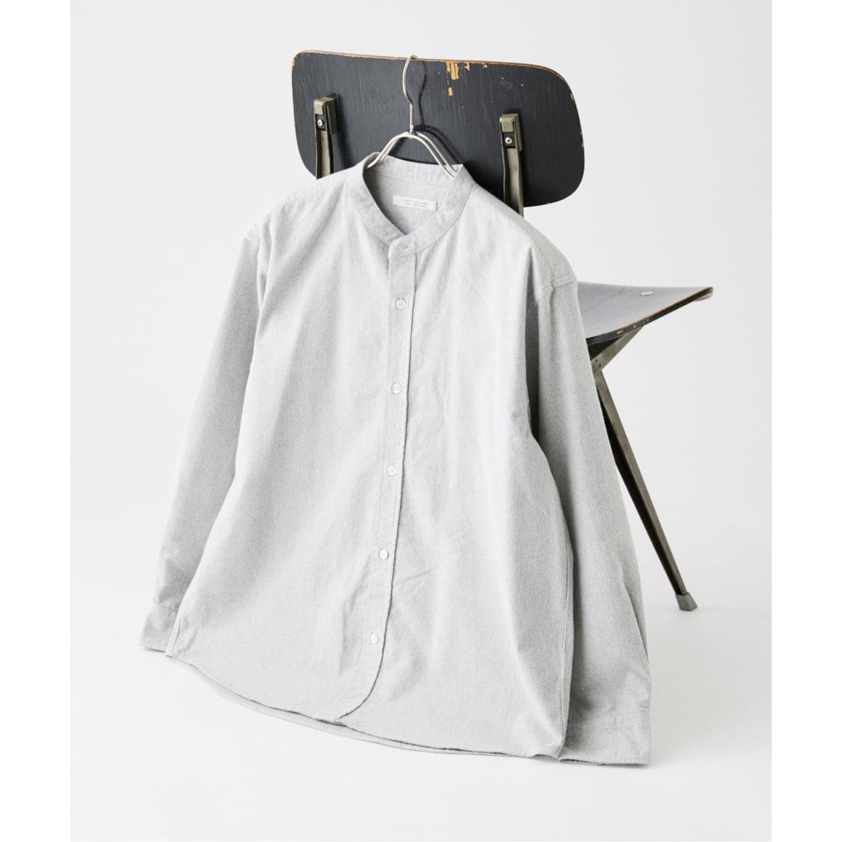 LA BOUCLE / ラブークル】デシン バンドカラー パターン 半袖シャツ