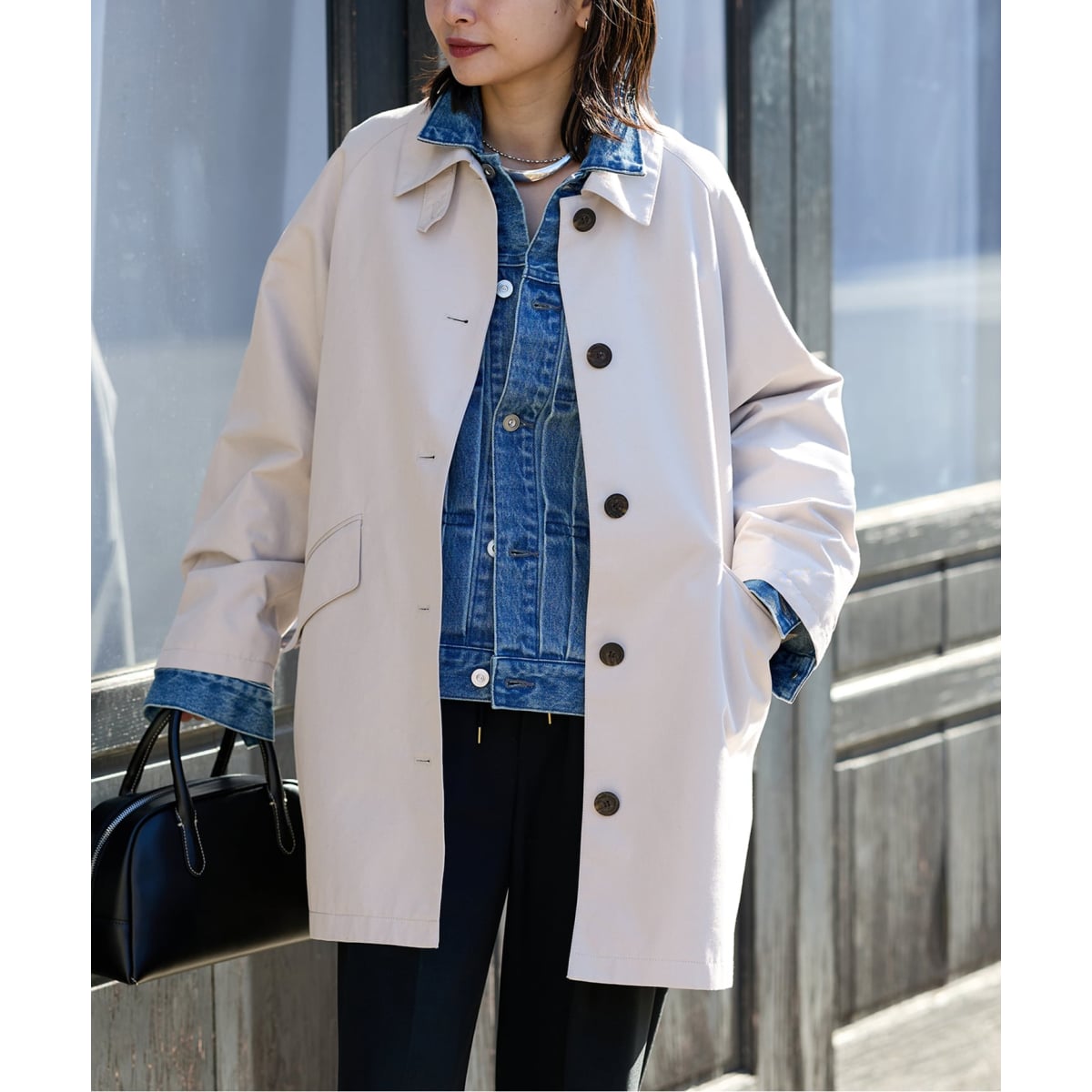 quaranciel: ウール ステンカラー コクーン ミドル コート