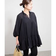 《予約》ピンストライプボイルAラインチュニックブラウス
