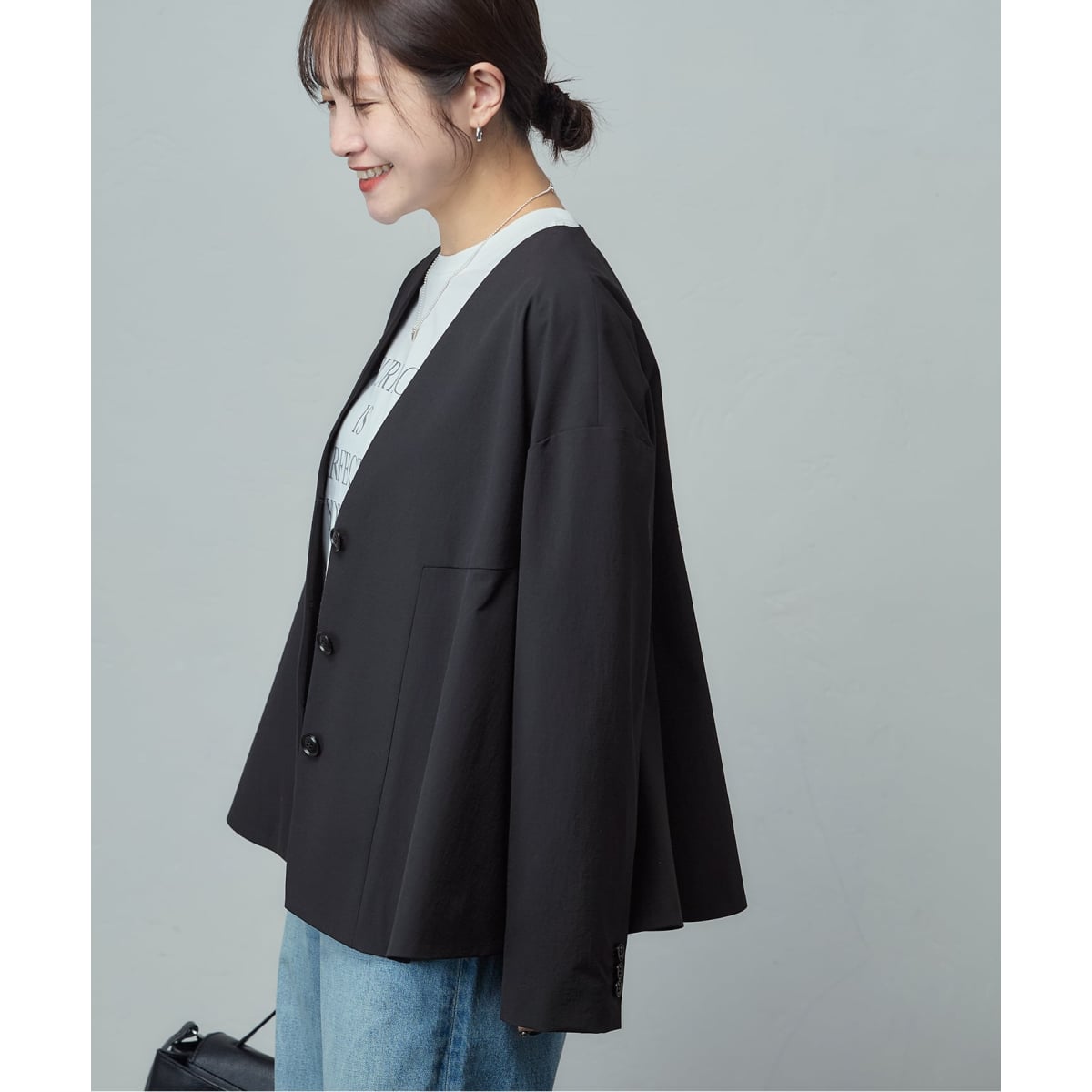 予約》リネンナイロンストレッチフレアジャケット | ジャーナル