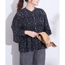 シャーリング2WAY無地ドットブラウス