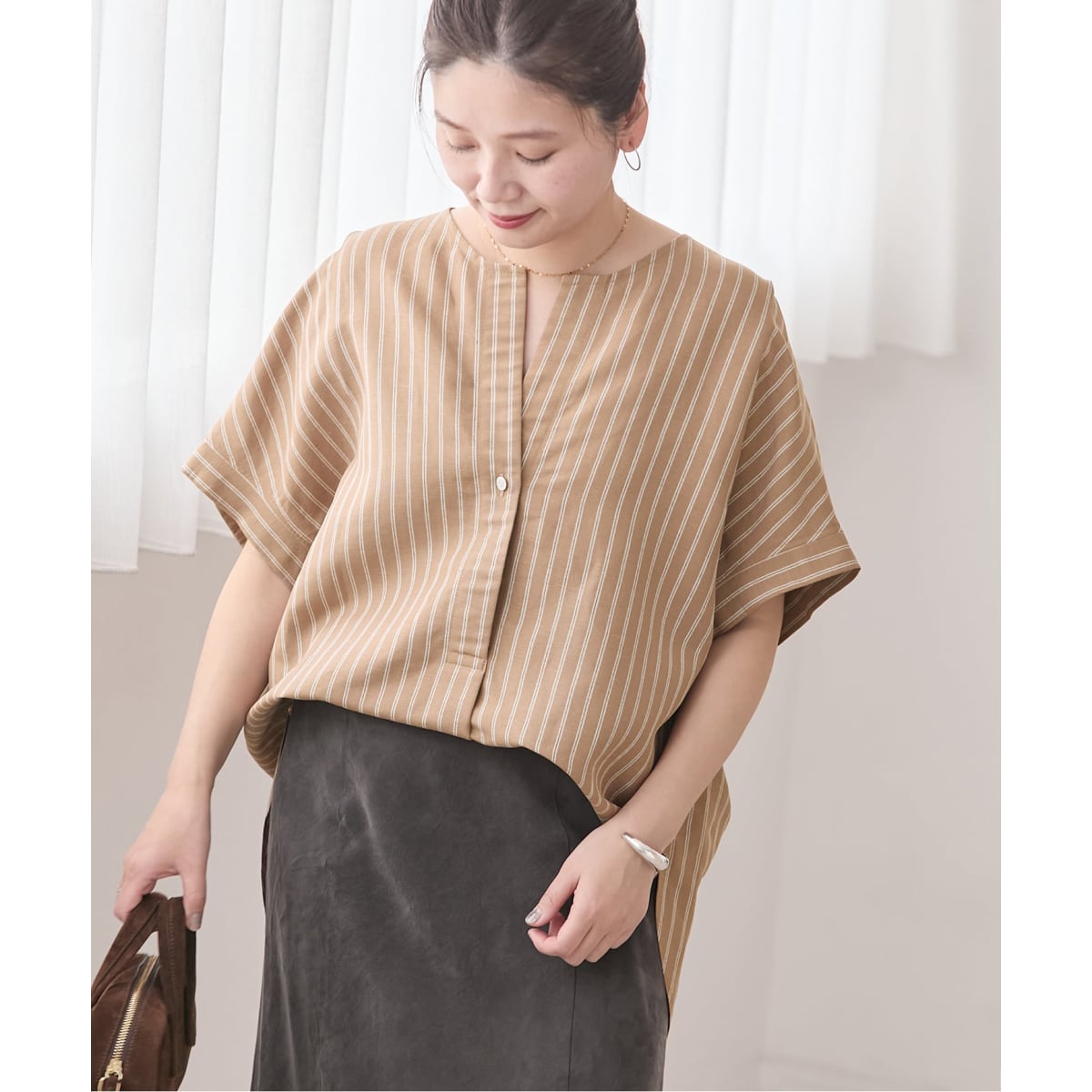 レーヨン麻ノーカラーブラウス | ジャーナルスタンダード(JOURNAL