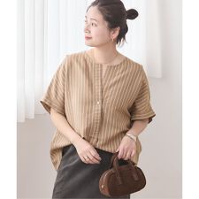 《予約》レーヨン麻ノーカラーブラウス