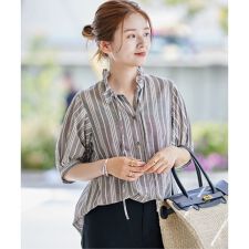 《追加予約》ボイルストライプフリル襟ブラウス