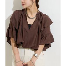 《追加予約》ソフトクロスフリルスリーブブラウス