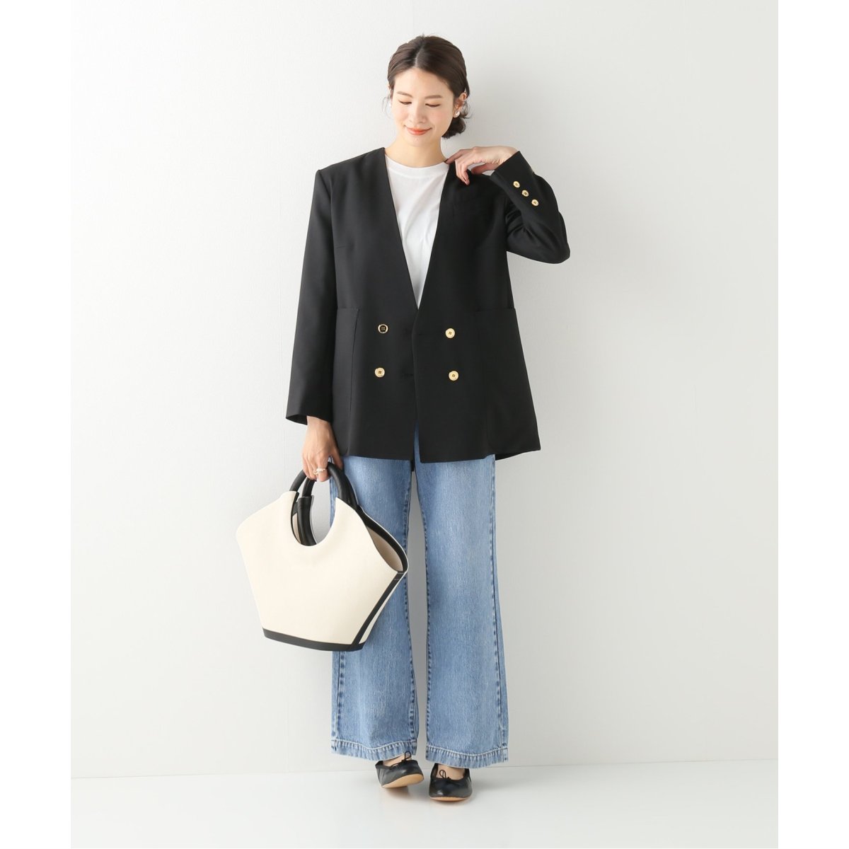 PATOU ノーカラーダブルブレストジャケット Patou | テックウール製 ノーカラーダブルブレストジャケット