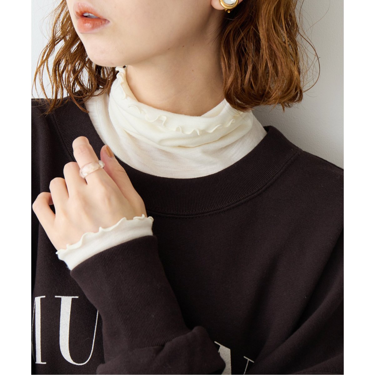 【在庫あり】 SUPER 120WOOL タートルプルオーバー EMILY WEEK*IENA カットソー(長袖/七分)