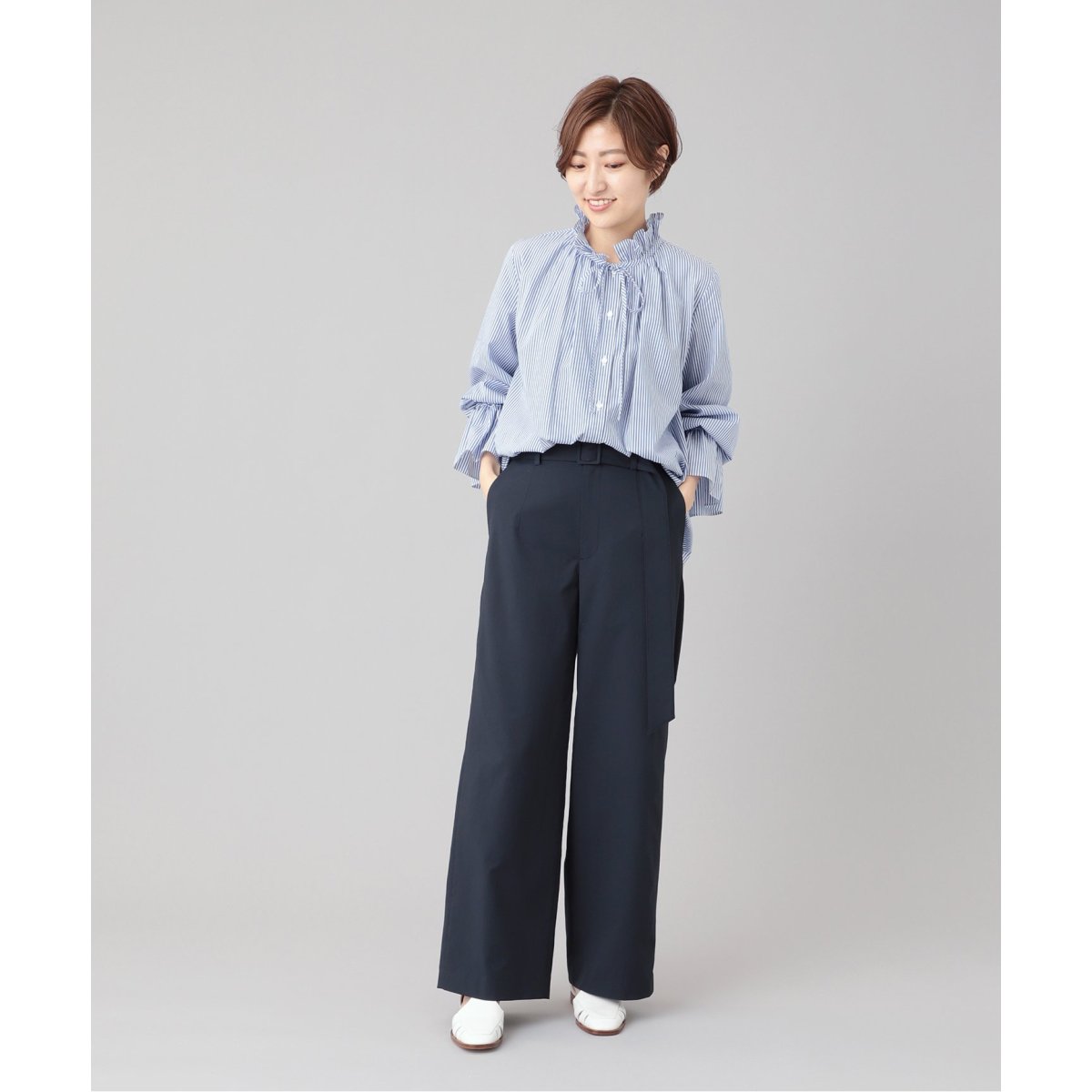 極美品✨定価１.５万❤️　グリーン　イエナ　ストライプコットンフリルブラウス ストライプコットンフリルブラウス◇ | イエナ(IENA) | マルイ