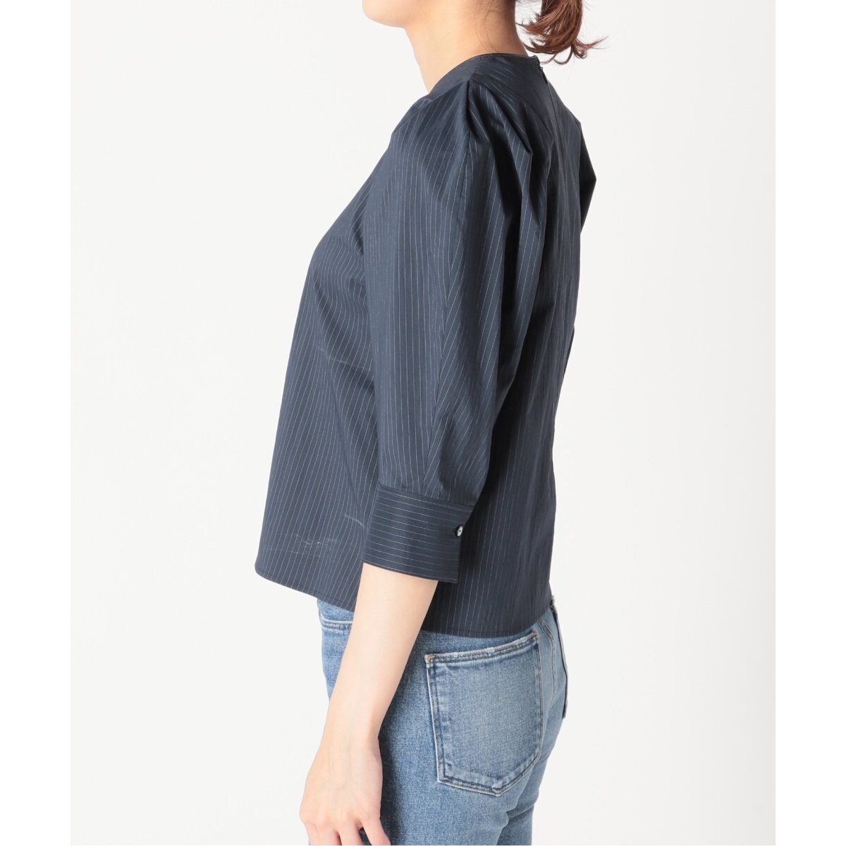 超安い ストライプパフスリーブブラウス Navy ブラウス Www Thehighlandsatnorthfork Com