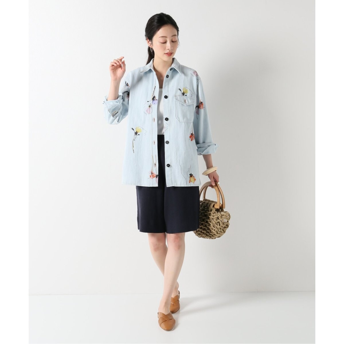 フォルテフォルテsinging bloom プリントデニムシャツ 【公式通販】