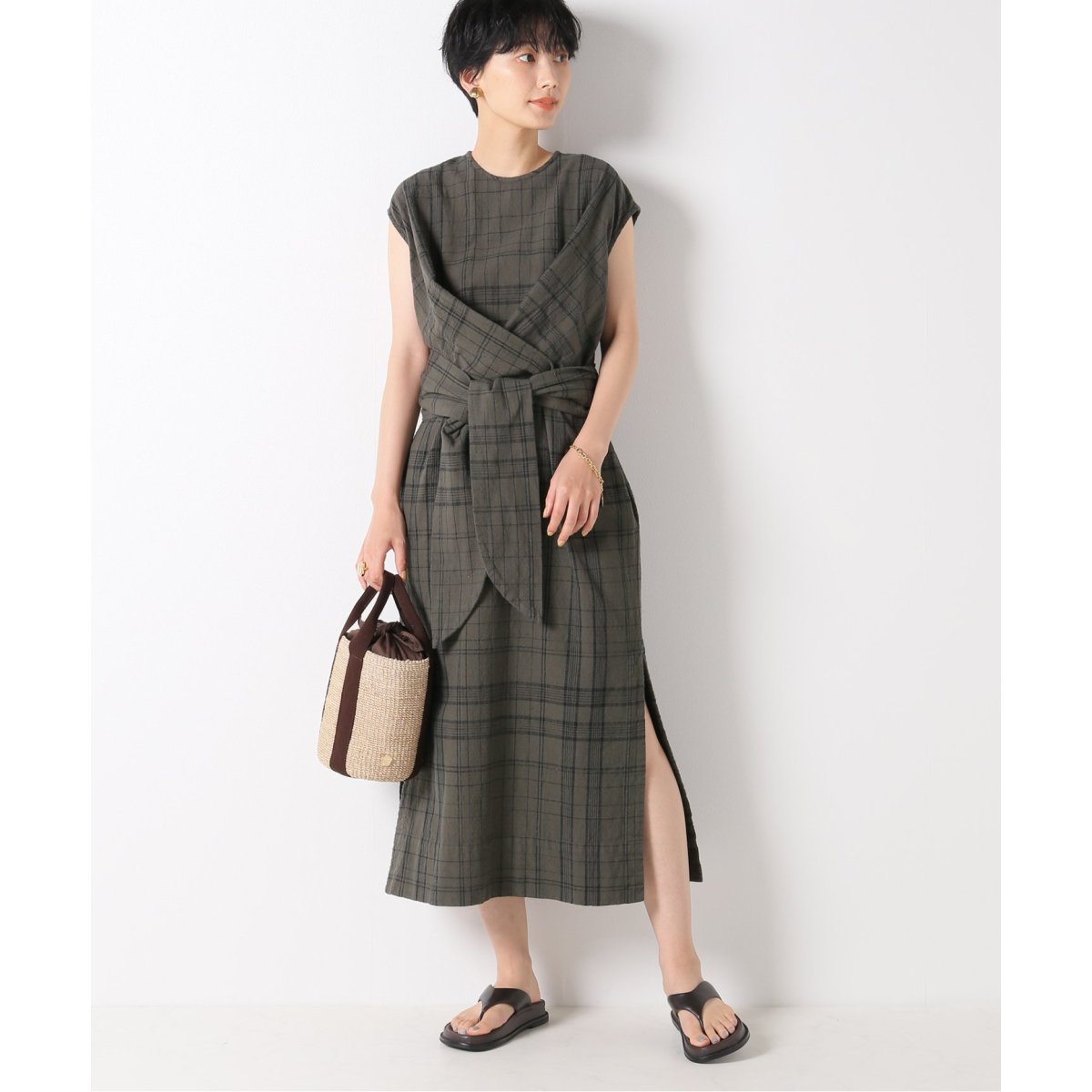 IENA チェックワンピース セール】Deveaux マドラスチェック