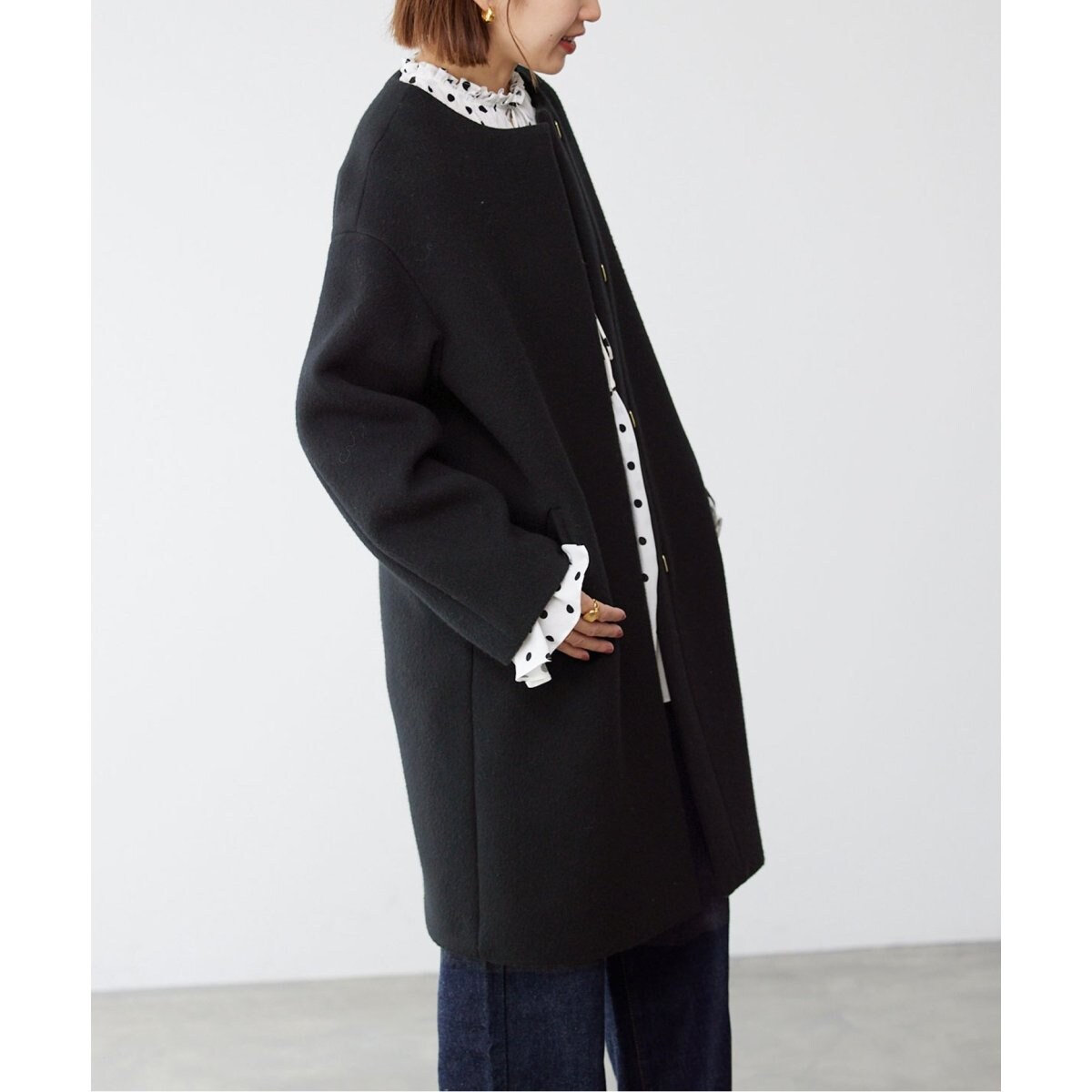 IENA ウールノーカラーコート 専用 ラムウールノーカラーコート